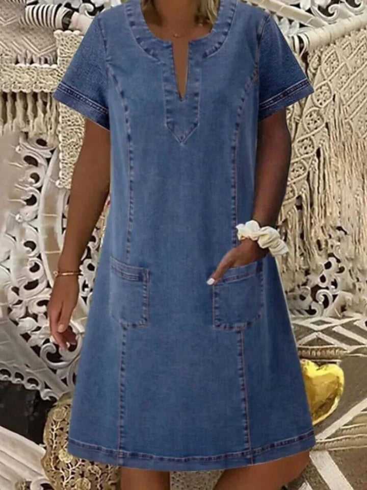 Alina - Summer V-Neck Denim Dress