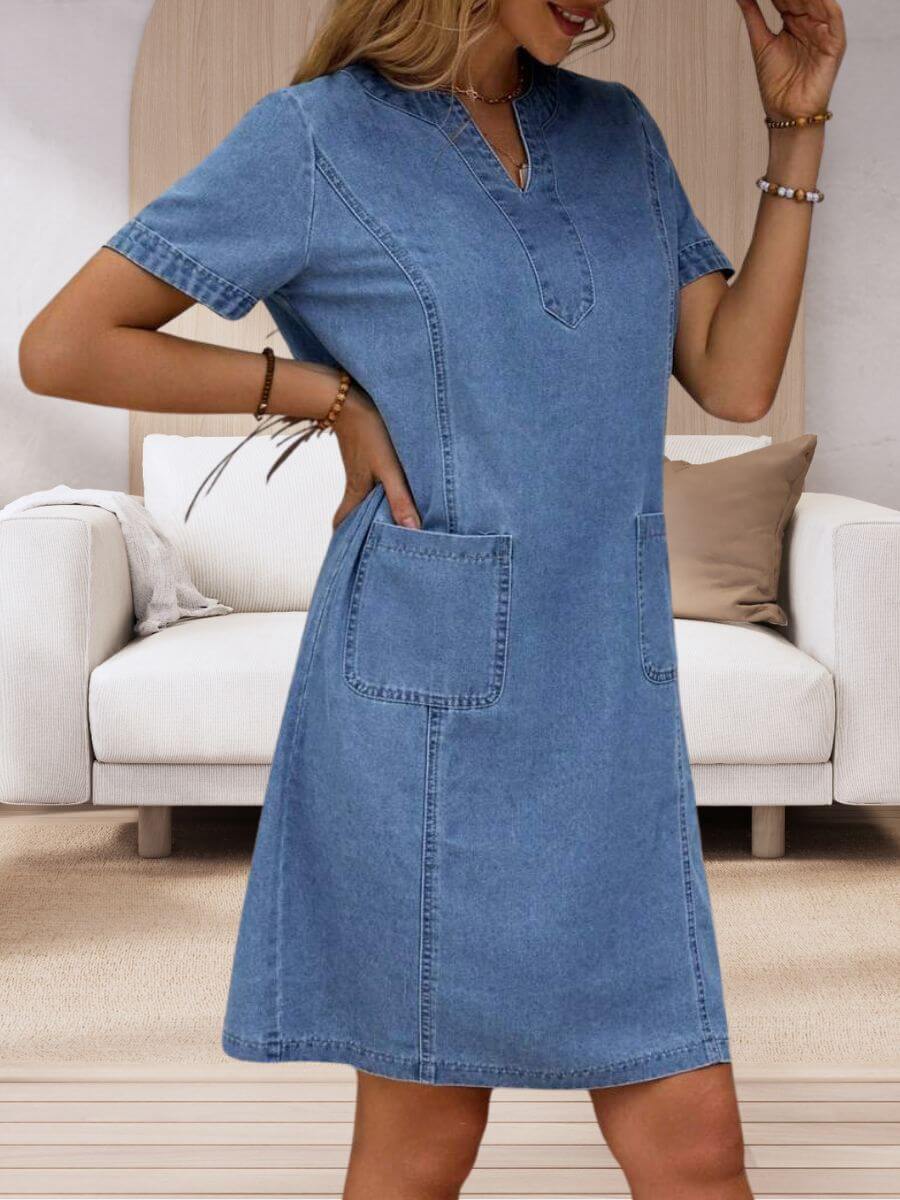 Alina - Summer V-Neck Denim Dress