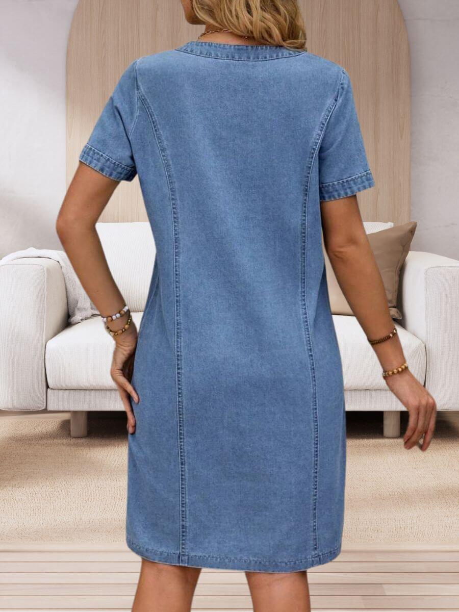 Alina - Summer V-Neck Denim Dress