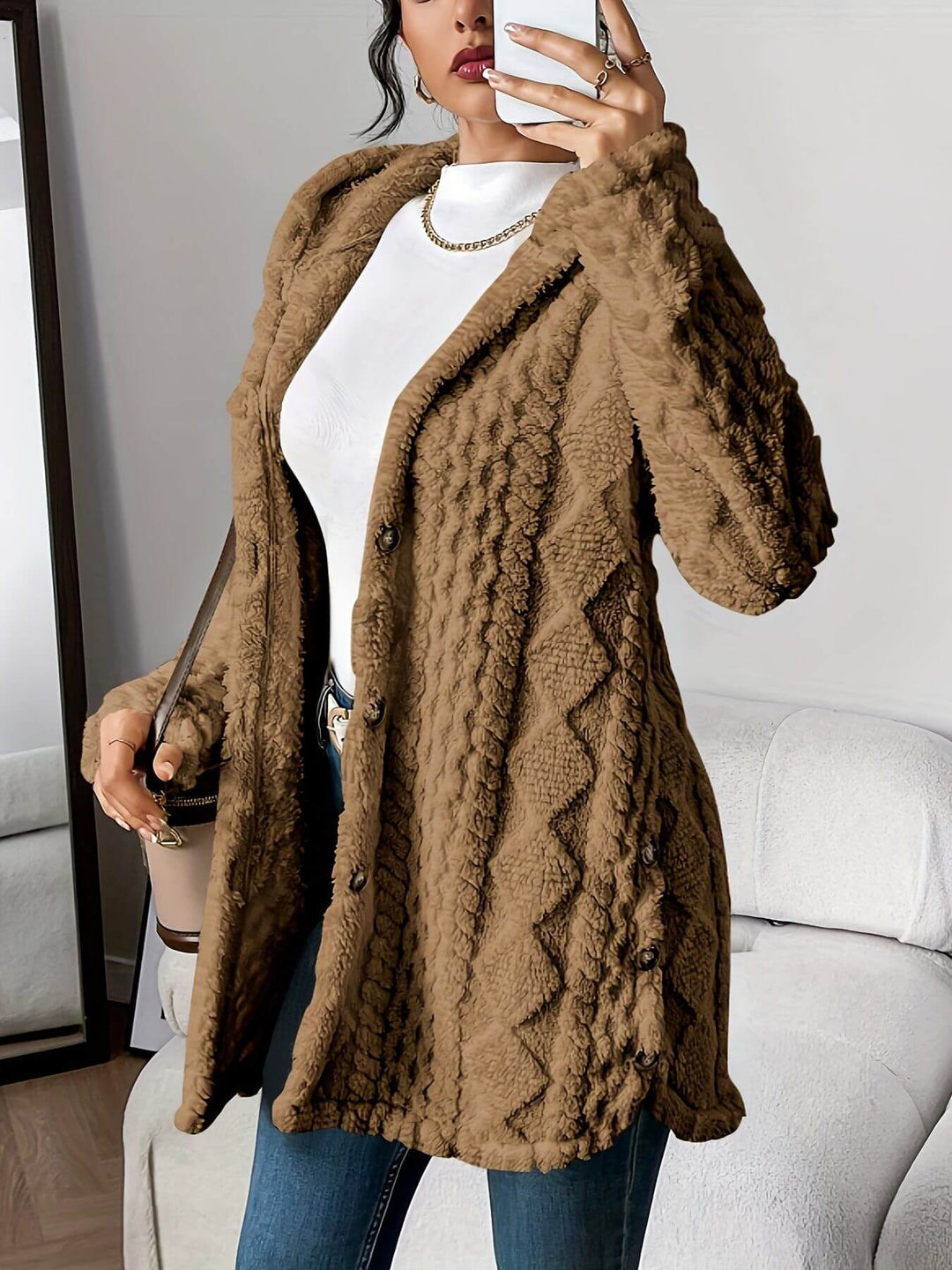 Amelia - Comfortable Plush Hooded Cardigan