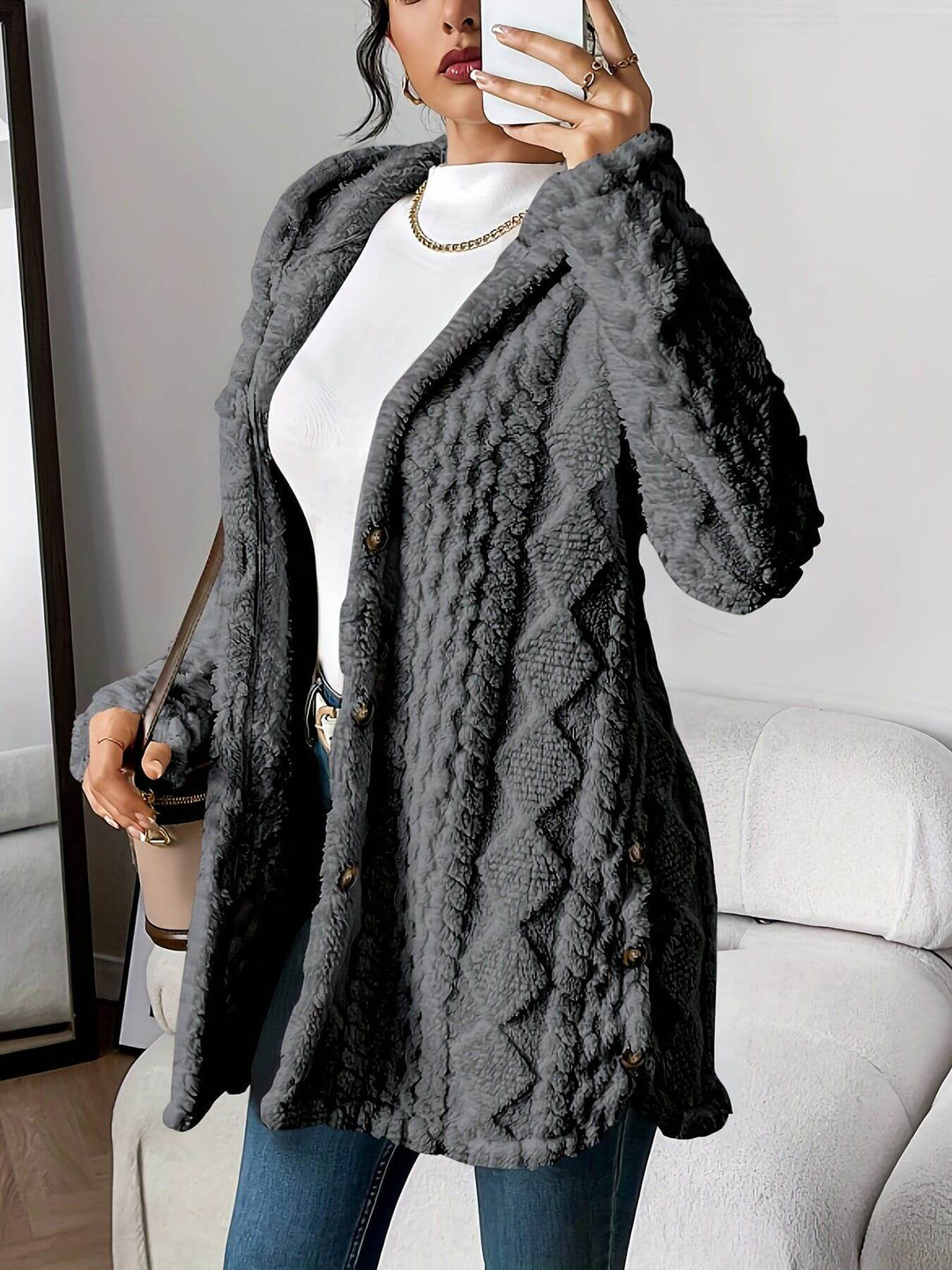 Amelia - Comfortable Plush Hooded Cardigan