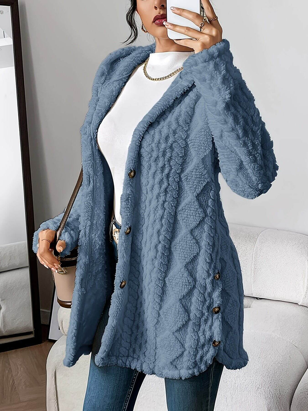 Amelia - Comfortable Plush Hooded Cardigan