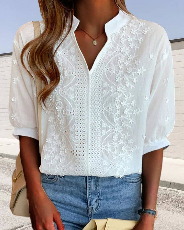 Angela – Elegant Floral Embroidered Blouse