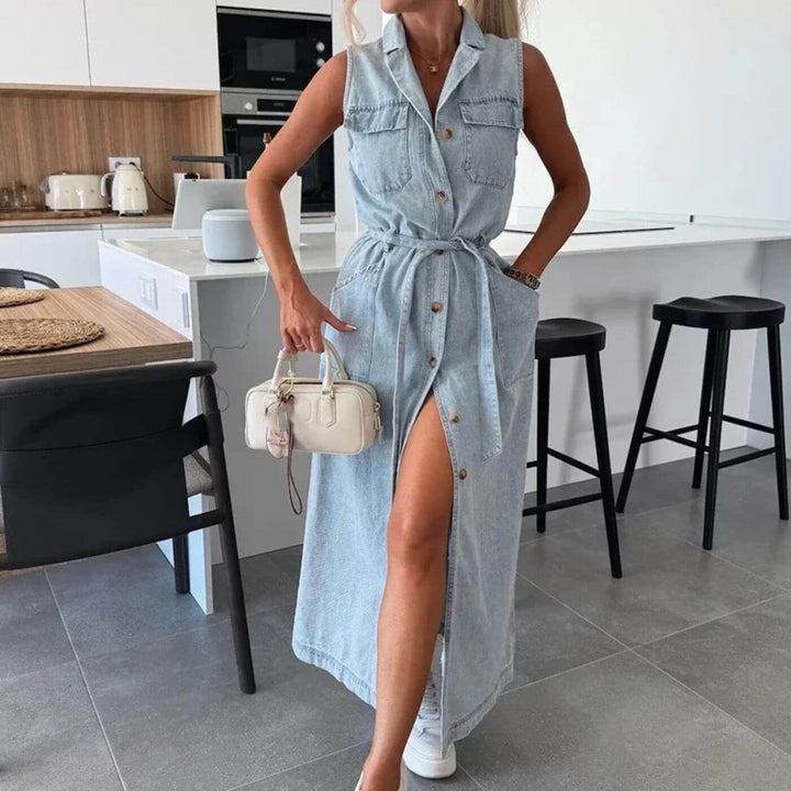 Chelsea – Stylish Denim Button Down Maxi Dress
