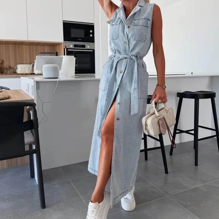 Chelsea – Stylish Denim Button Down Maxi Dress