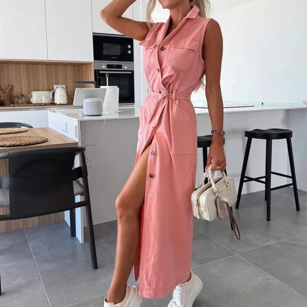 Chelsea – Stylish Denim Button Down Maxi Dress