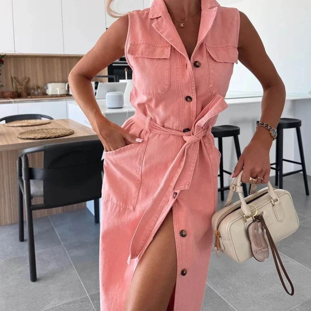 Chelsea – Stylish Denim Button Down Maxi Dress