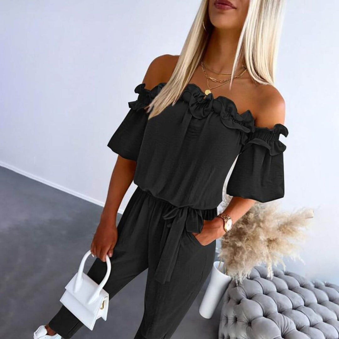 Claire - Stylish Off Shoulder Tie Waist Jumpsuit