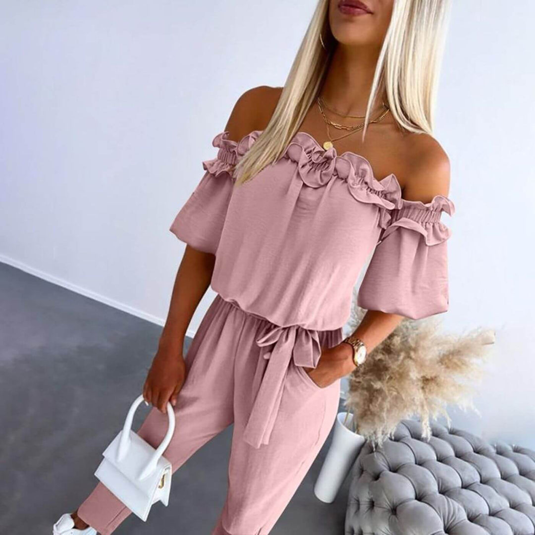 Claire - Stylish Off Shoulder Tie Waist Jumpsuit