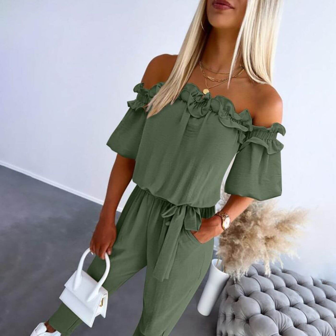 Claire - Stylish Off Shoulder Tie Waist Jumpsuit