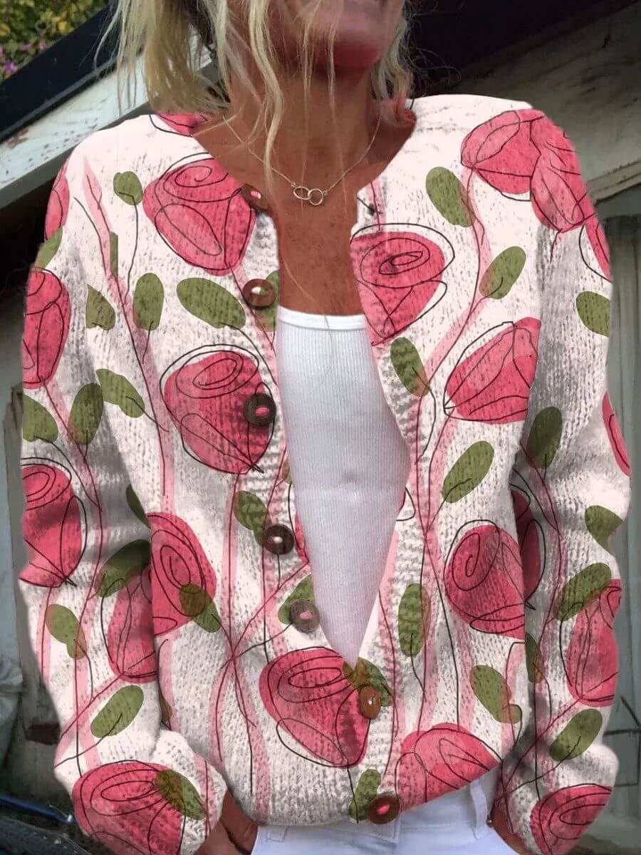 Elaine - Soft Floral Ribbed Cardigan