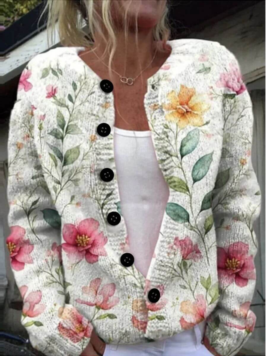 Elaine - Soft Floral Ribbed Cardigan