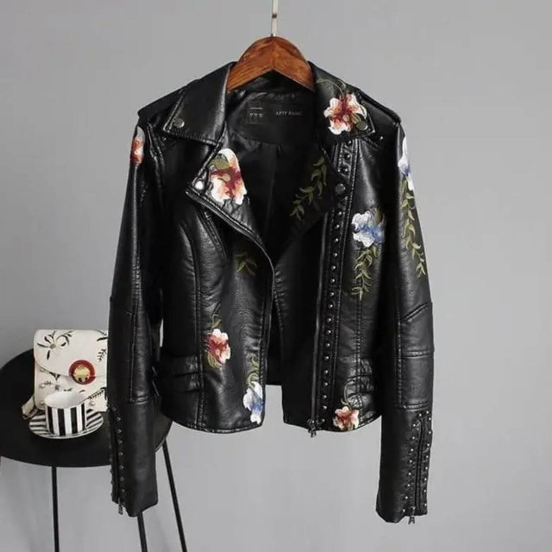 Eleanor - Floral Embroidered Stylish Leather Jacket