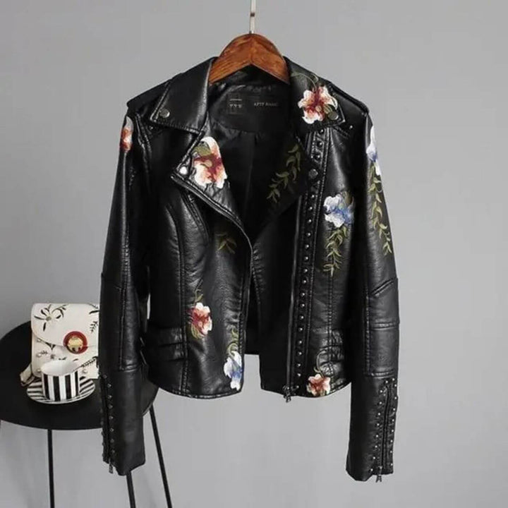 Eleanor - Floral Embroidered Stylish Leather Jacket
