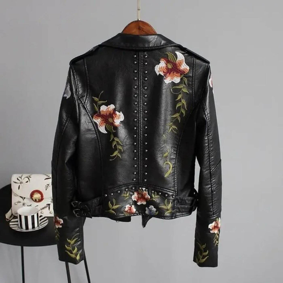Eleanor - Floral Embroidered Stylish Leather Jacket