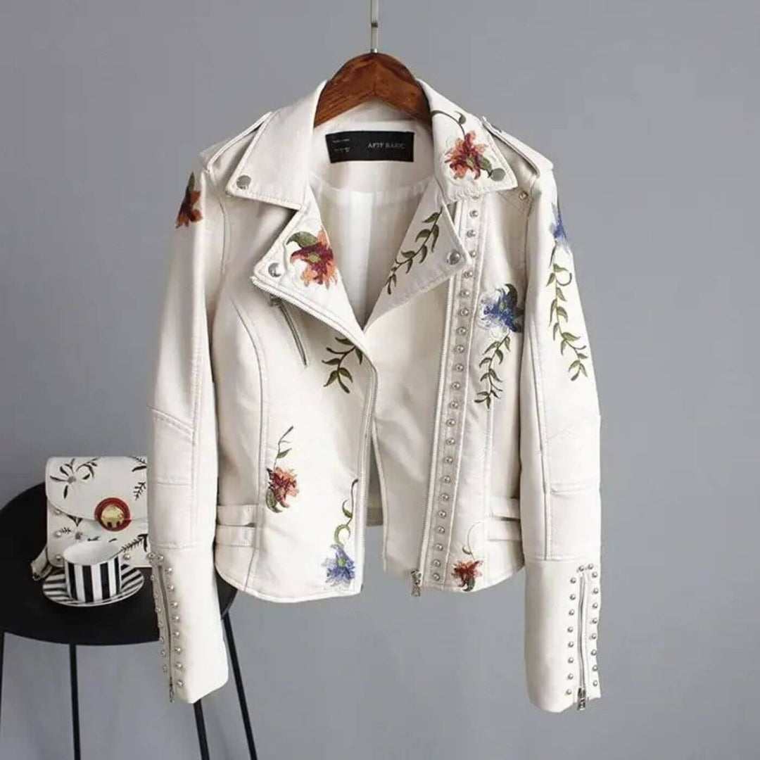 Eleanor - Floral Embroidered Stylish Leather Jacket