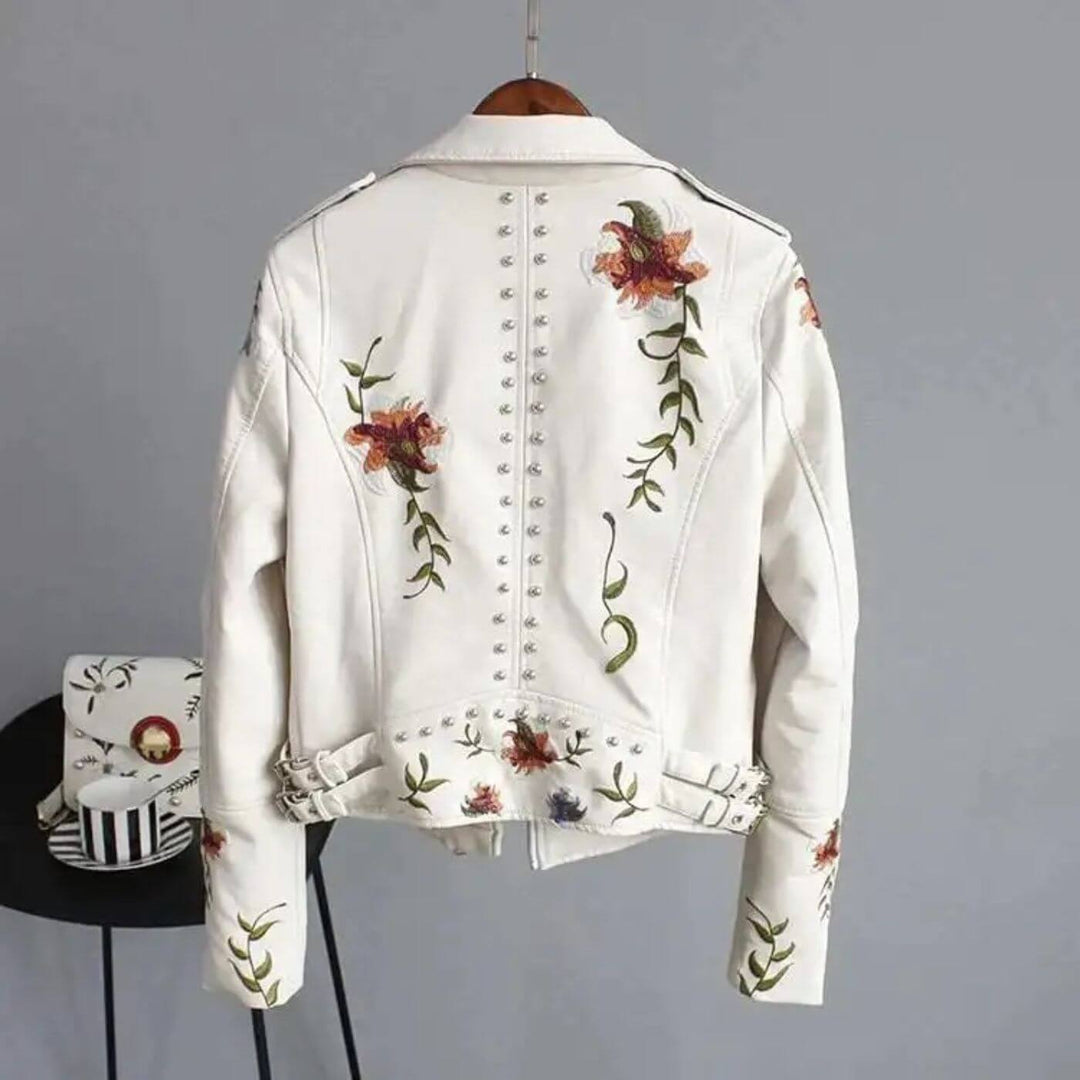 Eleanor - Floral Embroidered Stylish Leather Jacket
