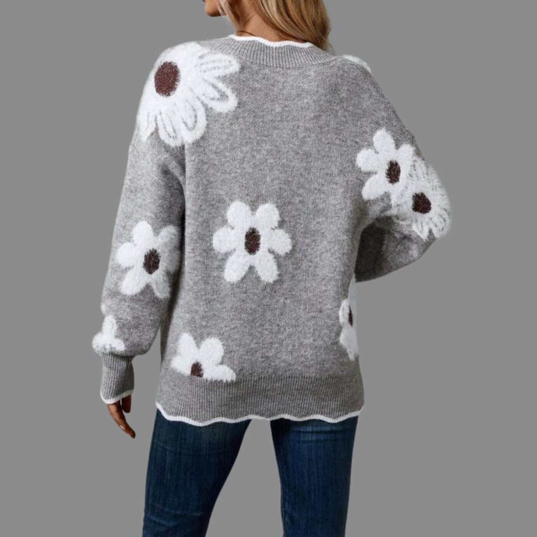 Ellie - Comfortable Floral V-Neck Sweater