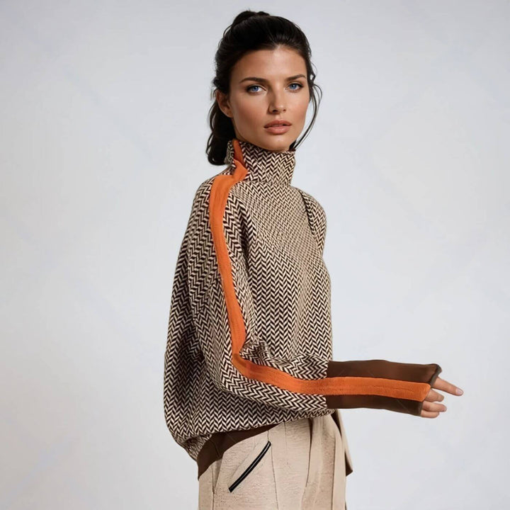 Isabella - Stylish Herringbone Pattern Turtleneck Sweater