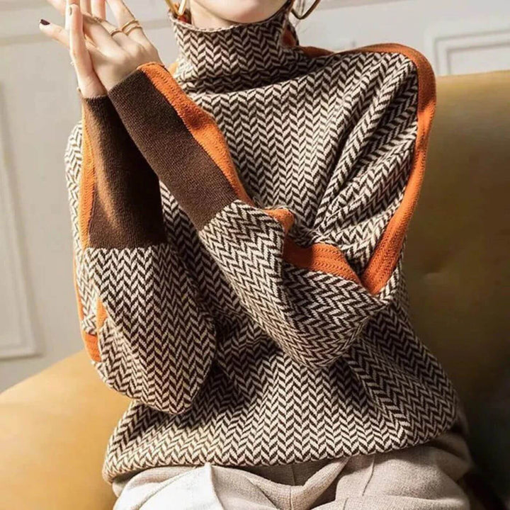 Isabella - Stylish Herringbone Pattern Turtleneck Sweater