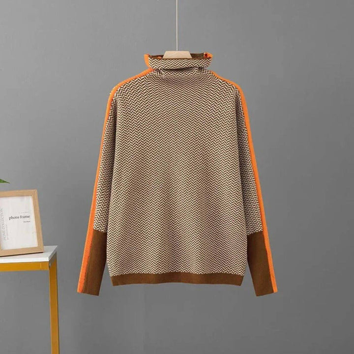 Isabella - Stylish Herringbone Pattern Turtleneck Sweater