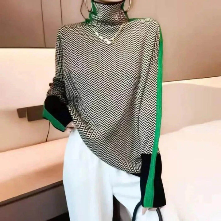 Isabella - Stylish Herringbone Pattern Turtleneck Sweater