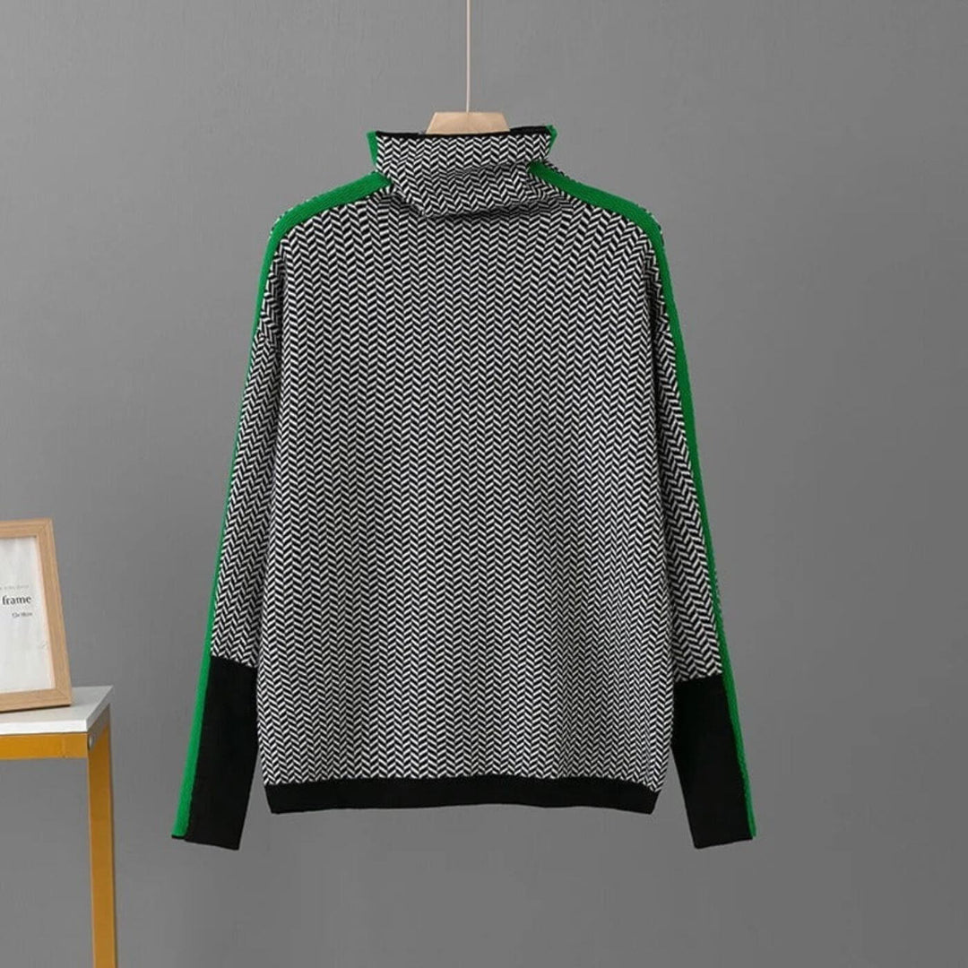 Isabella - Stylish Herringbone Pattern Turtleneck Sweater