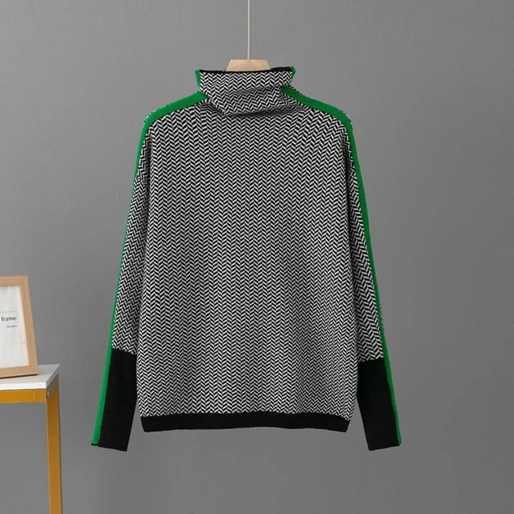 Isabella - Stylish Herringbone Pattern Turtleneck Sweater
