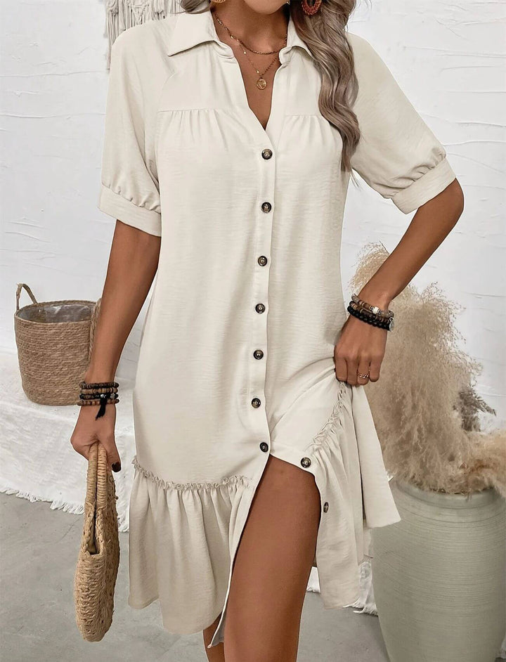 Jessica – Comfortable Button Down Ruffle Hem Dress