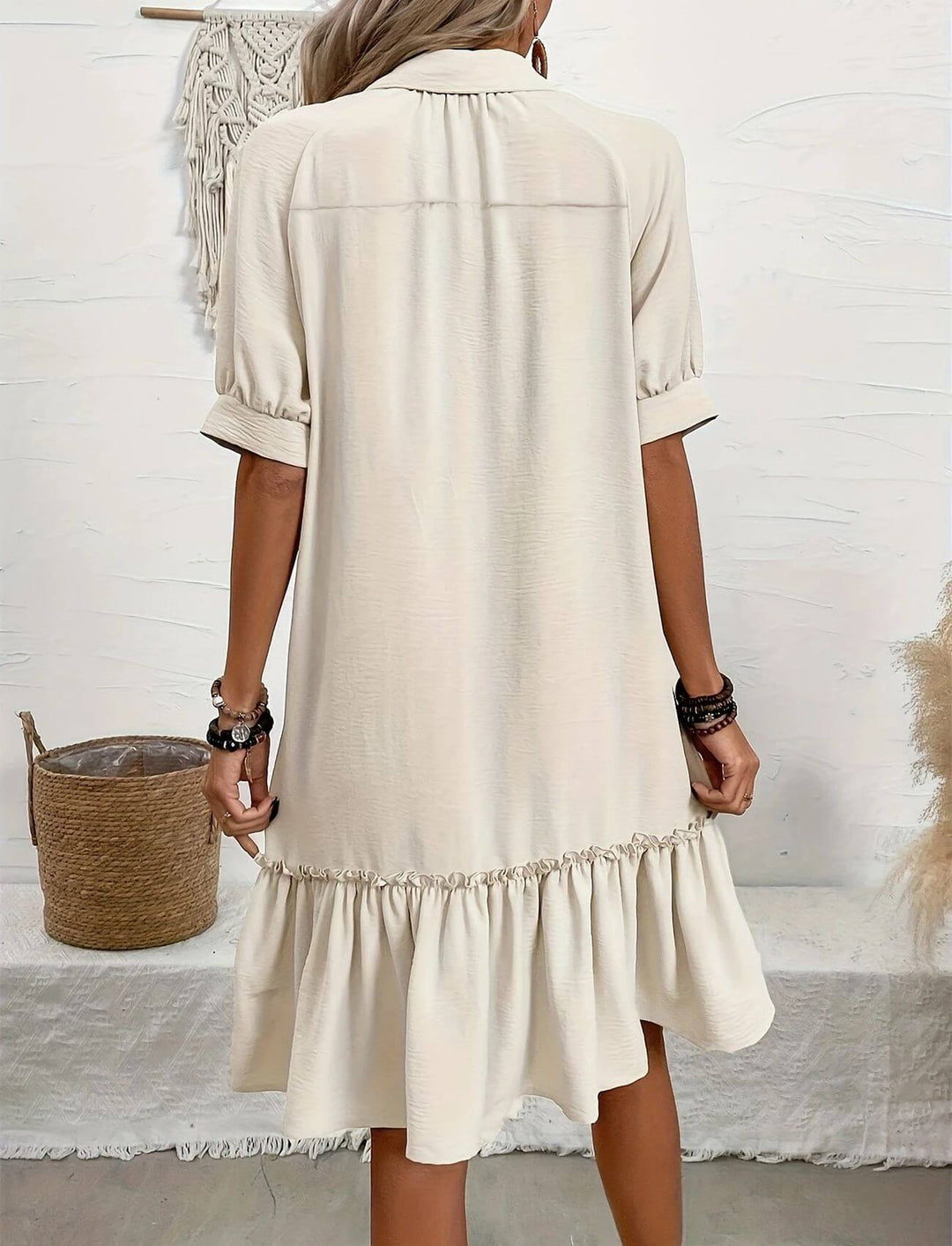 Jessica – Comfortable Button Down Ruffle Hem Dress