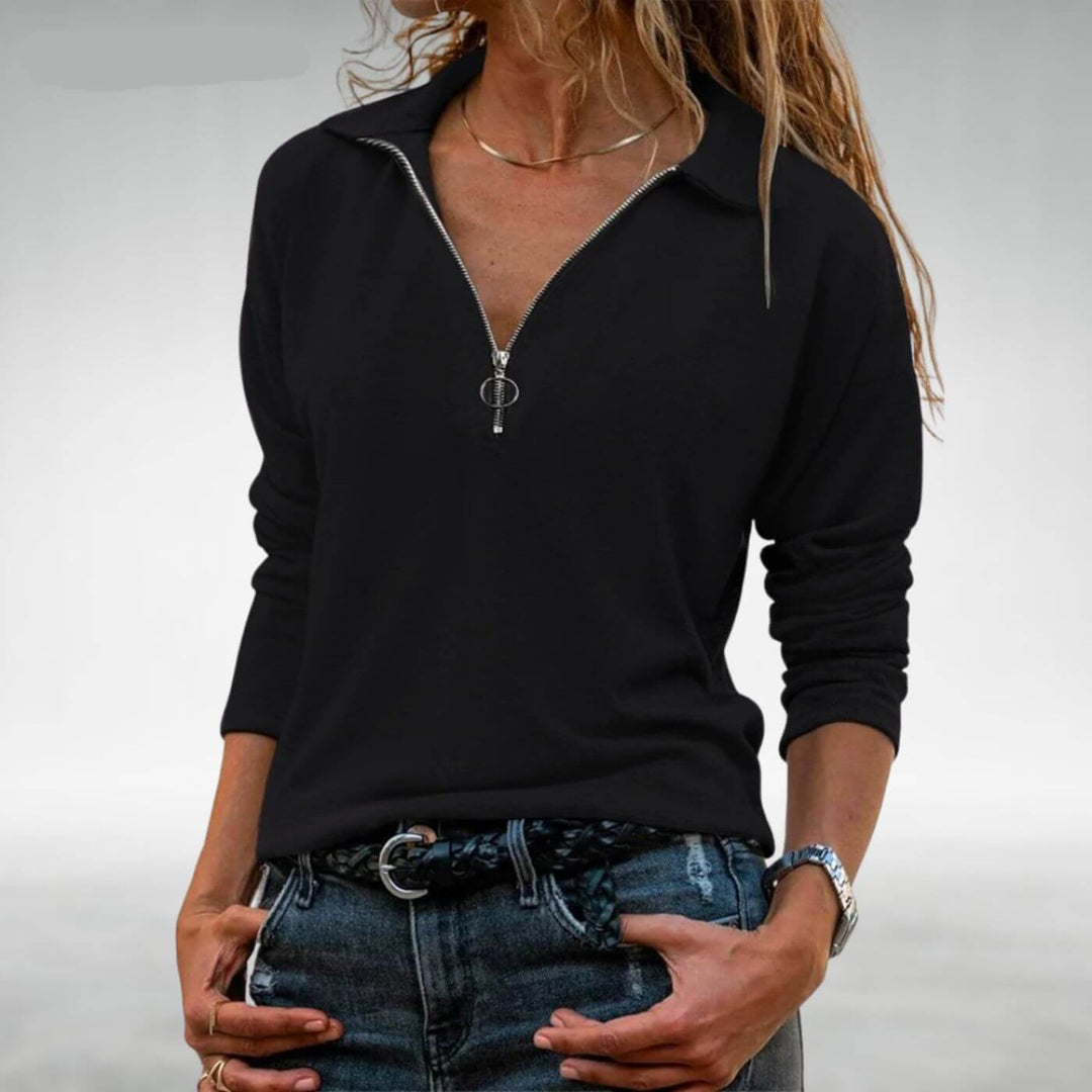 Lillian - Comfortable Collared Half-Zip Sweater