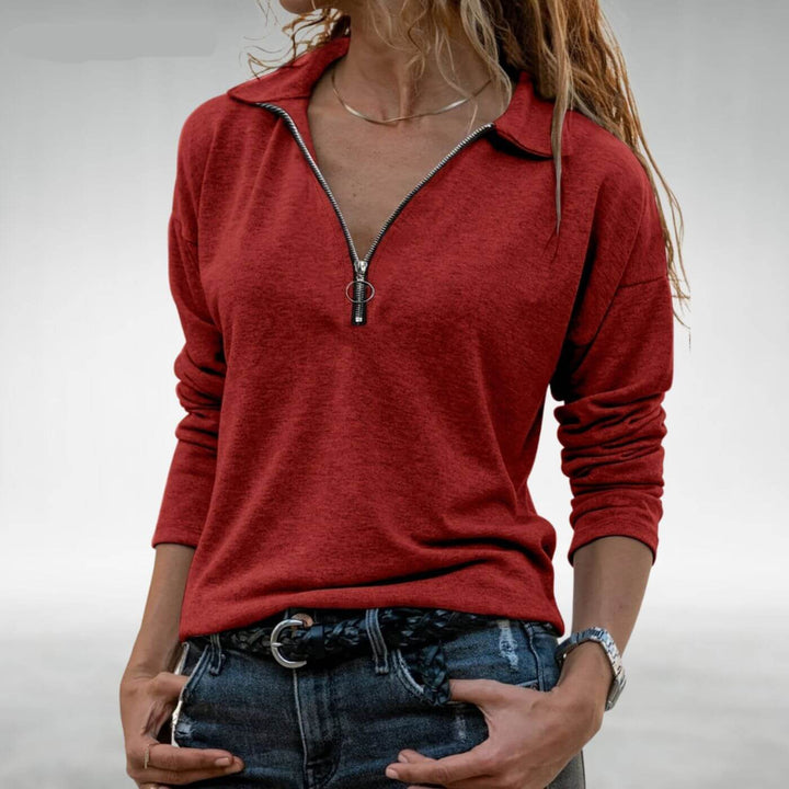 Lillian - Comfortable Collared Half-Zip Sweater