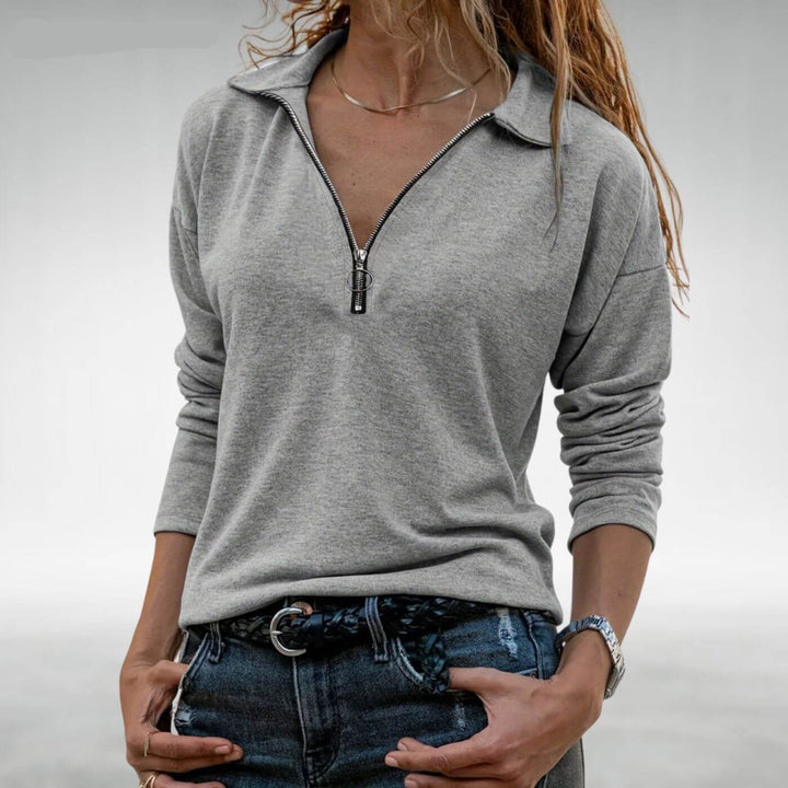 Lillian - Comfortable Collared Half-Zip Sweater