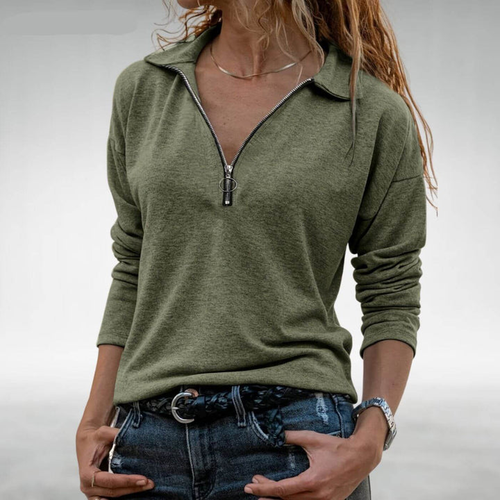 Lillian - Comfortable Collared Half-Zip Sweater