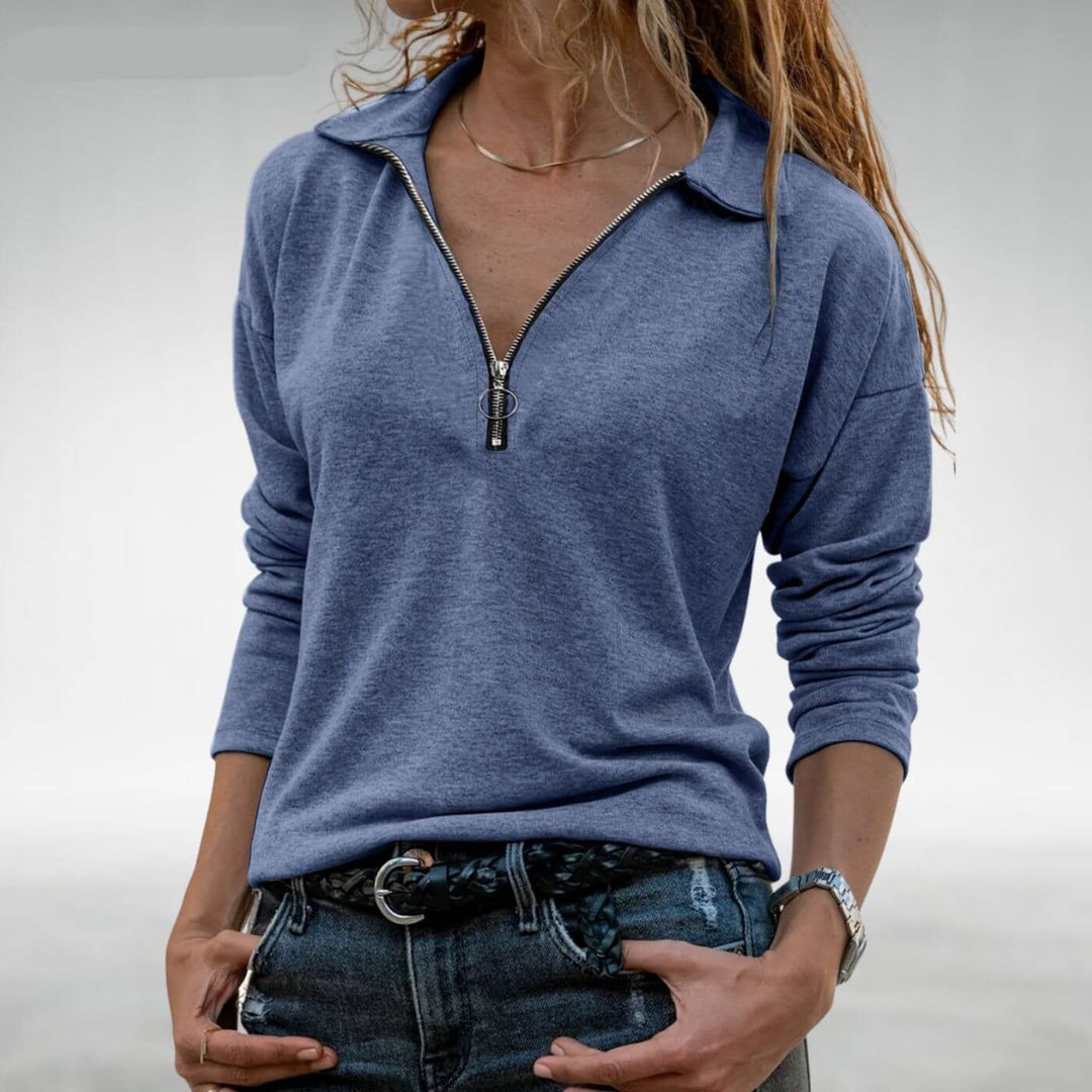 Lillian - Comfortable Collared Half-Zip Sweater