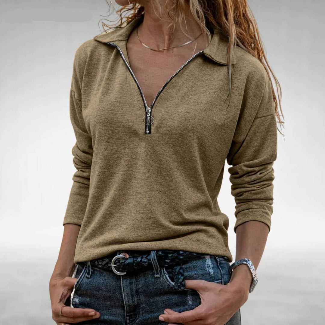 Lillian - Comfortable Collared Half-Zip Sweater