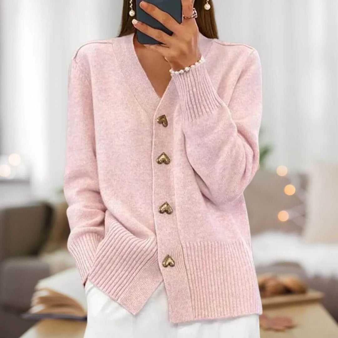 Meredith - Heart Button Comfortable Cardigan