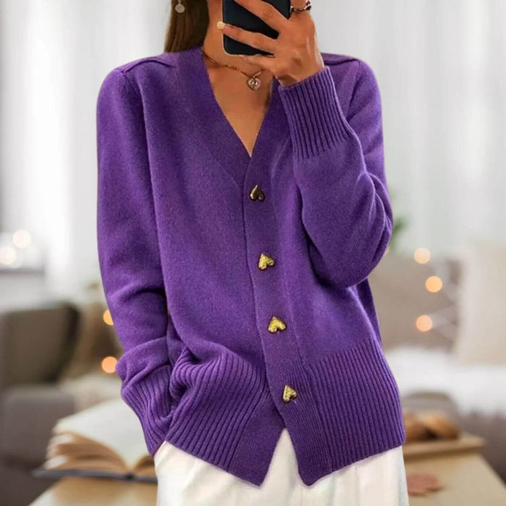 Meredith - Heart Button Comfortable Cardigan