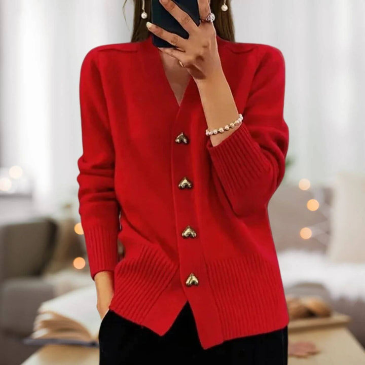 Meredith - Heart Button Comfortable Cardigan