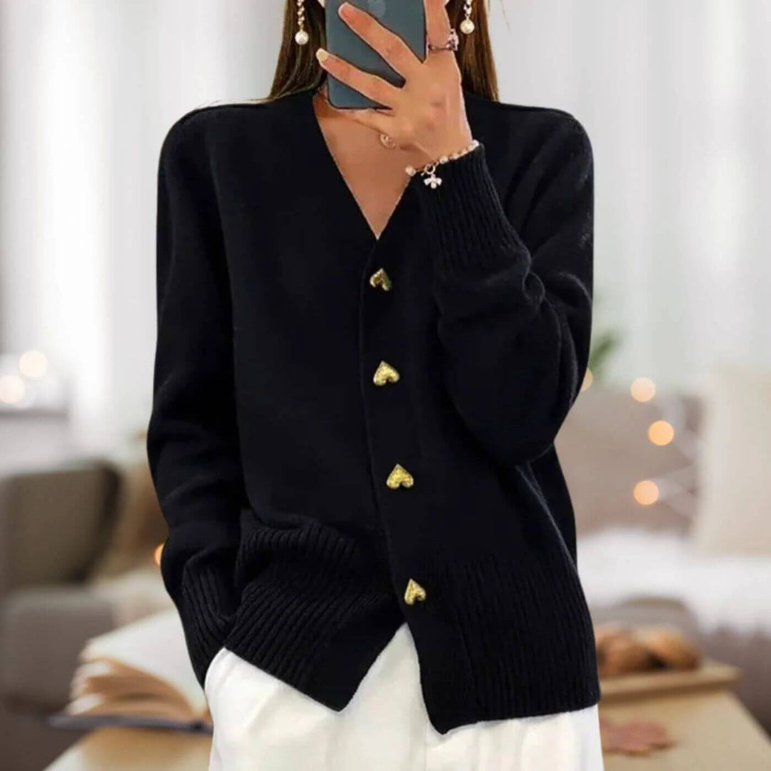 Meredith - Heart Button Comfortable Cardigan
