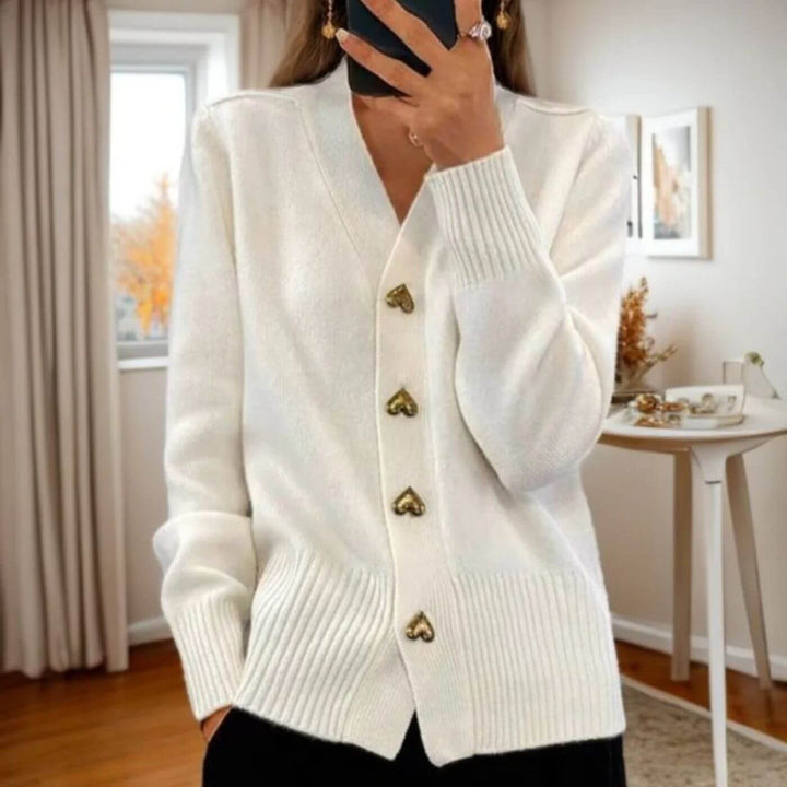 Meredith - Heart Button Comfortable Cardigan