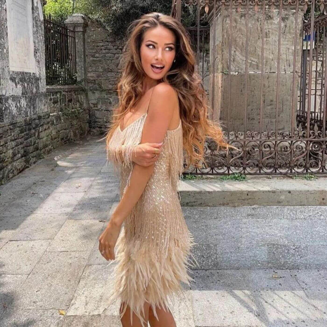 Miranda – Stylish Feather Mini Dress
