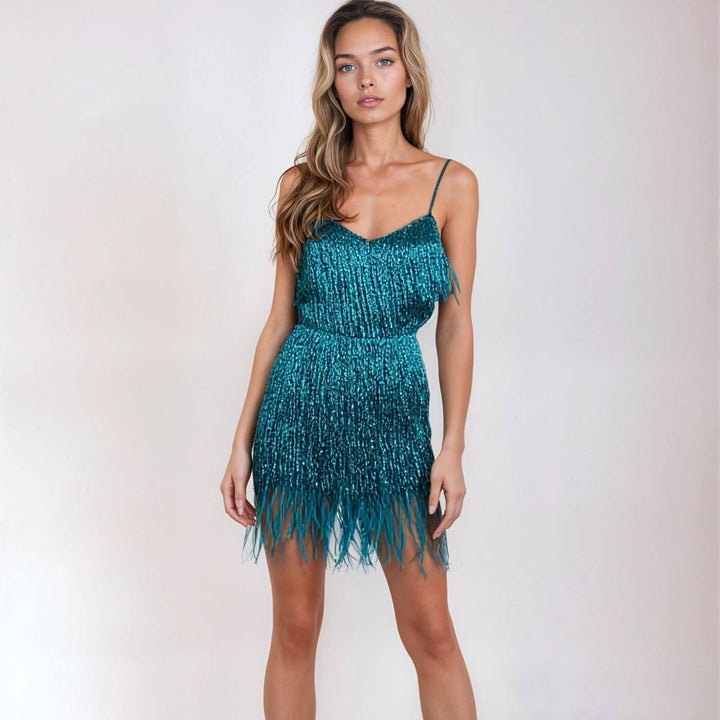 Miranda – Stylish Feather Mini Dress