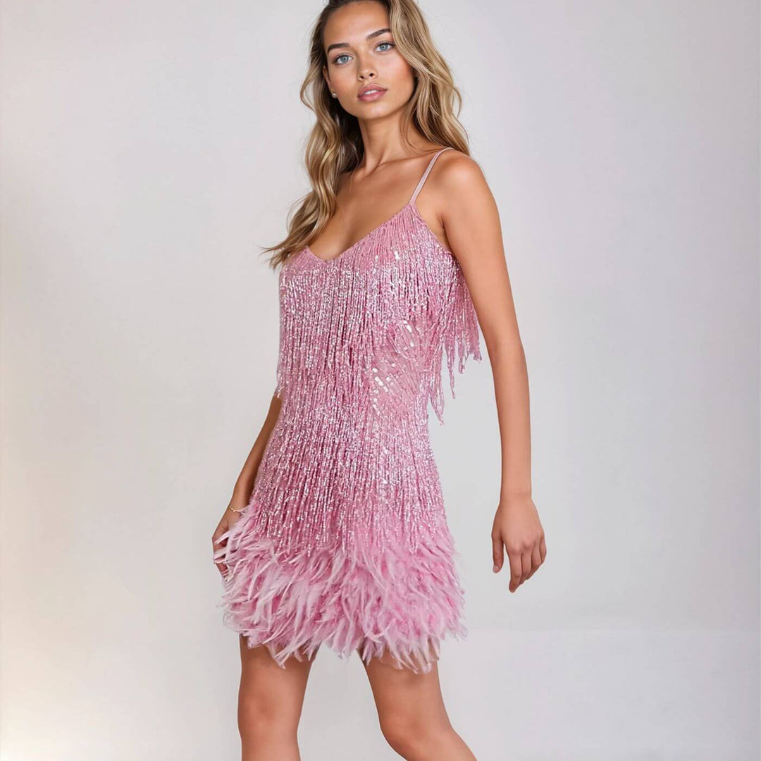 Miranda – Stylish Feather Mini Dress