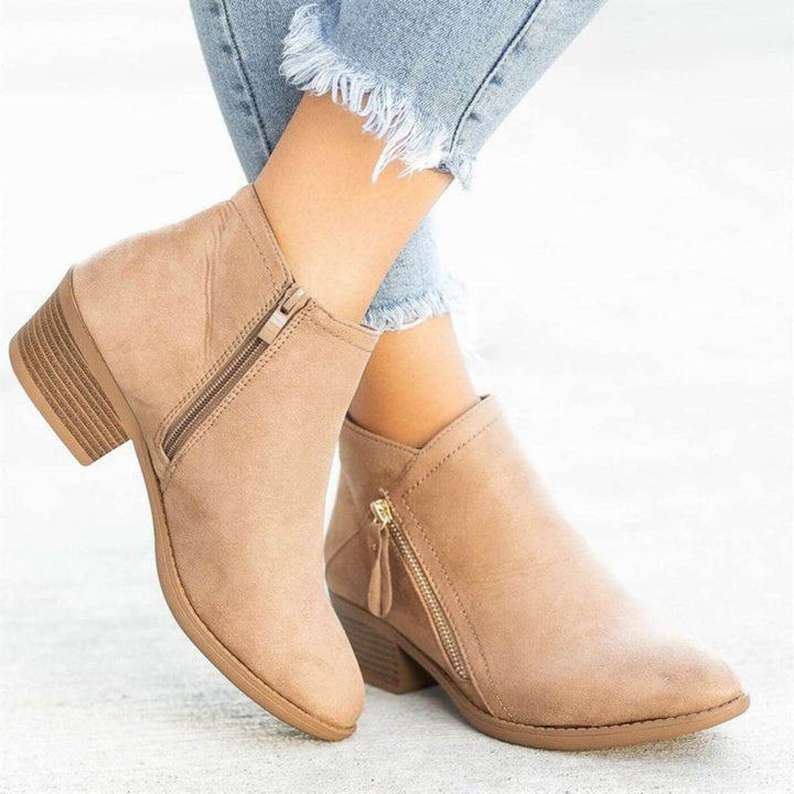 Penelope - Low Heel Zipper Ankle Boots