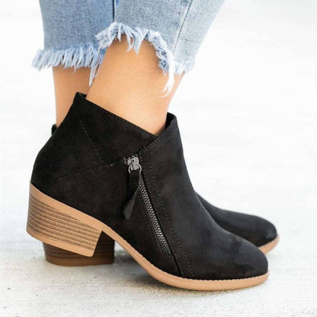 Penelope - Low Heel Zipper Ankle Boots