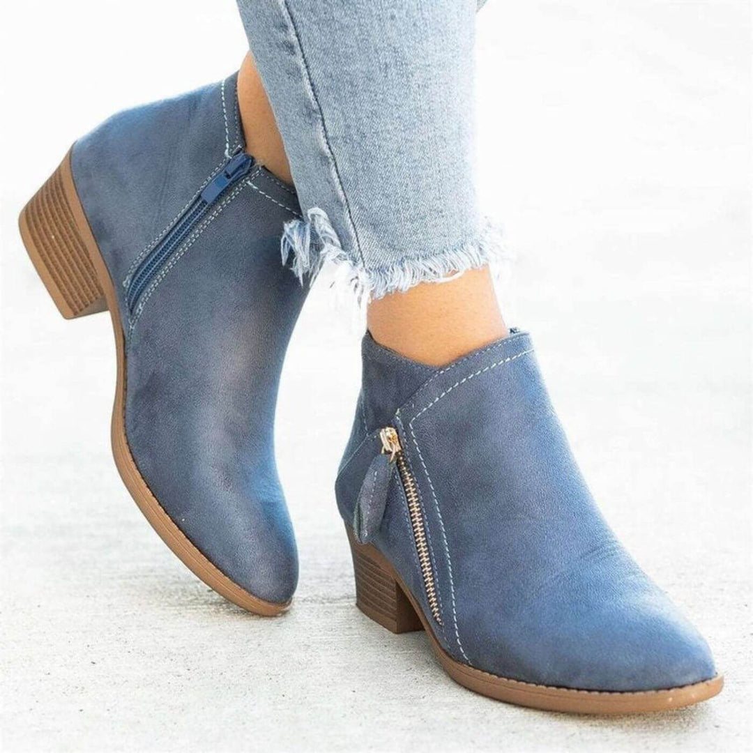 Penelope - Low Heel Zipper Ankle Boots