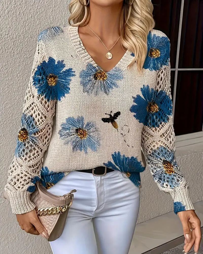Sofia - Elegant Floral Knitted Sweater