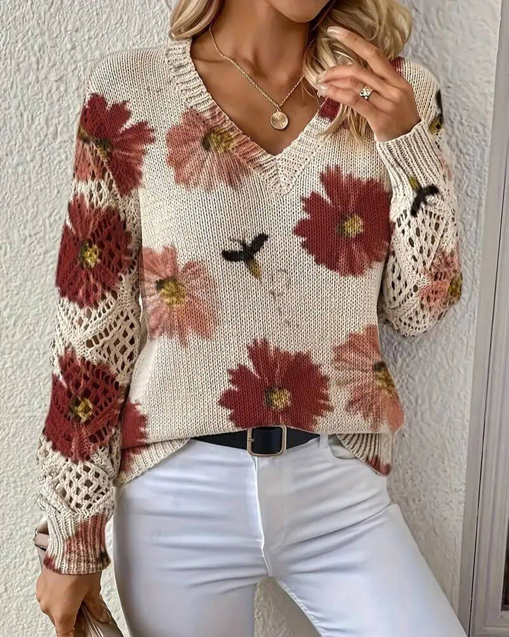 Sofia - Elegant Floral Knitted Sweater