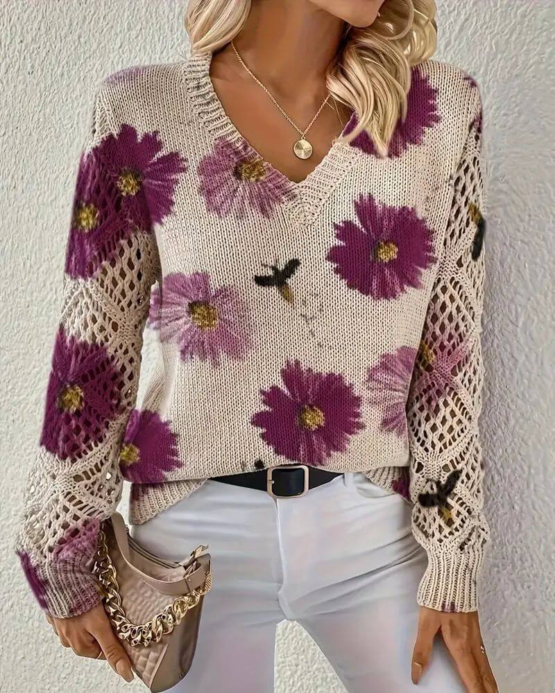 Sofia - Elegant Floral Knitted Sweater